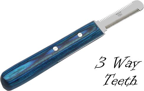 Stripping Knives Set of 6 in Stainless Steel, Wooden Handle, Non-Slip Tools for Grooming Dogs (Blue) in Kuwait