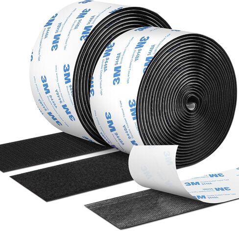 12Ft x 2 Inch Hook and Loop Tape, Heavy Duty Double-Sided Adhesive Strips, Strong Sticky Back Fastener Roll, Cuttable Interlocking Tape Fasteners for Home, Office, Car, School & DIY Crafts Black in Saudi Arabia