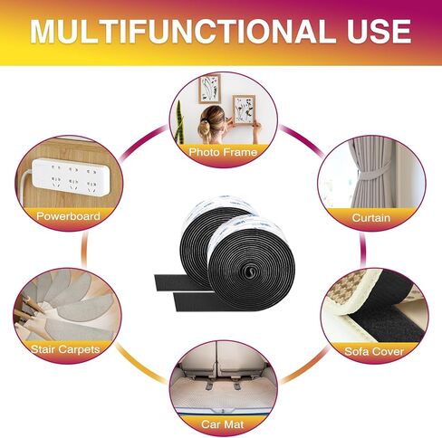 12Ft x 2 Inch Hook and Loop Tape, Heavy Duty Double-Sided Adhesive Strips, Strong Sticky Back Fastener Roll, Cuttable Interlocking Tape Fasteners for Home, Office, Car, School & DIY Crafts Black in Saudi Arabia