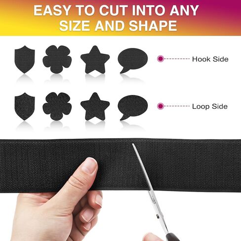 12Ft x 2 Inch Hook and Loop Tape, Heavy Duty Double-Sided Adhesive Strips, Strong Sticky Back Fastener Roll, Cuttable Interlocking Tape Fasteners for Home, Office, Car, School & DIY Crafts Black in Saudi Arabia