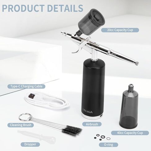 مجموعة بخاخة Ovaga 32PSI، ضاغط بخاخة لاسلكي قابل لإعادة الشحن، مسدس بخاخة محمول باليد، مجموعة بخاخة فرشاة هوائية لاسلكية محمولة للحلاق، وفن الأظافر، وتزيين الكيك، والمكياج in Kuwait