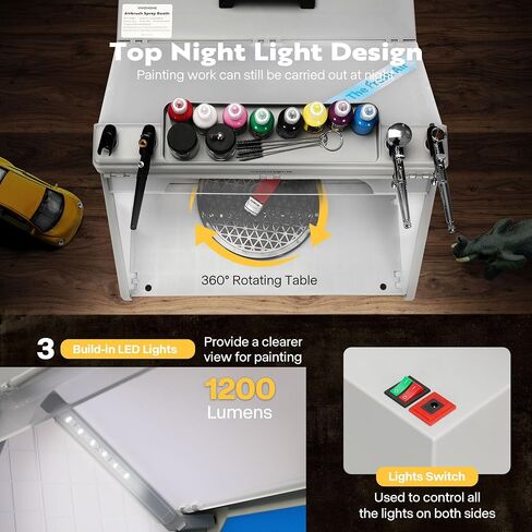 طقم كشك رش طلاء البخاخة المحمول من VIVOHOME مع 3 مصابيح LED، ورفوف طلاء وبندقية رش، وطاولة دوارة وكابينة بخاخة لخرطوم الفلتر لنموذج الرسم والحرف اليدوية in Kuwait