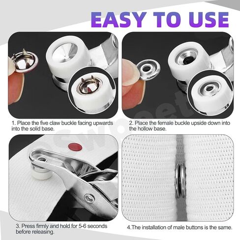 Swpeet 100 Sets 9.5mm/0.37" Silver Hollow Metal Snaps Buttons with Snap Fasteners Pliers Pull Crayons Tape Measure Assortment Kit, Leather Snap Button Fasteners Tools Kit for Clothing Sewing Crafting in Saudi Arabia