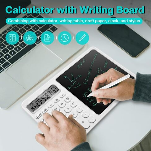 Calculator Notepad with 8 Inch LCD Writing Tablet,Desk Calculator with Writing Pen,Small Calculator with Time, Basic Calculator for Office School Kids in Saudi Arabia