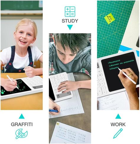 Calculator Notepad with 8 Inch LCD Writing Tablet,Desk Calculator with Writing Pen,Small Calculator with Time, Basic Calculator for Office School Kids in Saudi Arabia