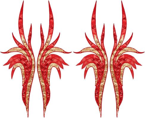 MAYJOYDIY 2 Pairs Red Sequin Flower Lace Fabric, 3D Floral Embroidery Appliques Embroidered Gown Patch Noble Sexy Collar Sew Patches for DIY Sewing Crafts Cheongsam Wedding Dress Clothing Decoration in Kuwait