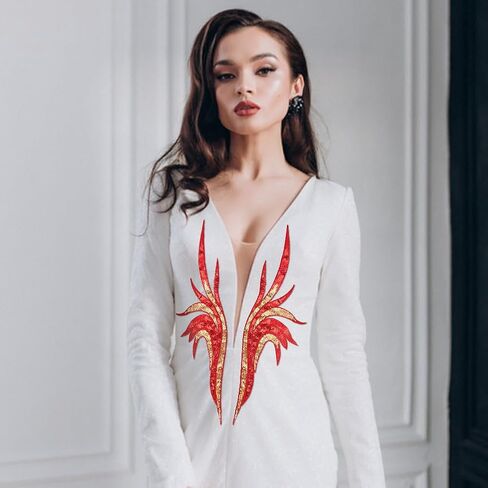 MAYJOYDIY 2 Pairs Red Sequin Flower Lace Fabric, 3D Floral Embroidery Appliques Embroidered Gown Patch Noble Sexy Collar Sew Patches for DIY Sewing Crafts Cheongsam Wedding Dress Clothing Decoration in Kuwait