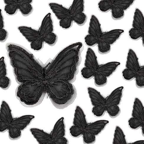 pson 20PCS White Butterfly Lace Trim, Double Layers Organza Butterfly Fabric Embroidery, Butterfly Sewing Craft Decorative for DIY, Hair, Dress, Hat in Kuwait