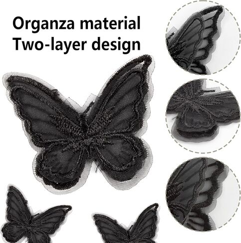 pson 20PCS White Butterfly Lace Trim, Double Layers Organza Butterfly Fabric Embroidery, Butterfly Sewing Craft Decorative for DIY, Hair, Dress, Hat in Kuwait