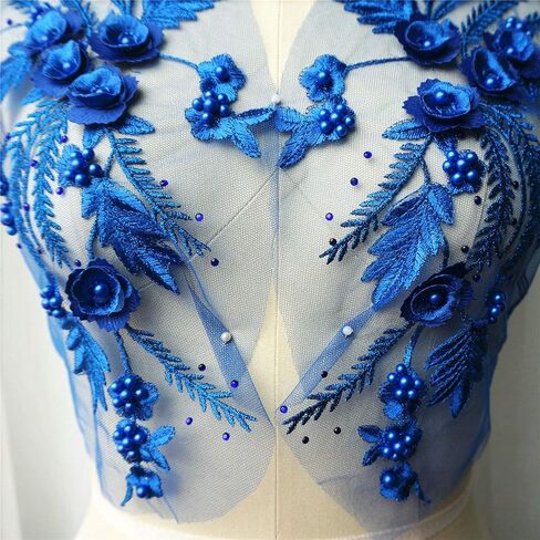 Lace Fabric 3D Flower Patches Tassel Beads Rhinestone Embroidered Wedding Gown Appliques Sew Patch for Dress DIY Decor 2 Pcs (Purple) in Saudi Arabia