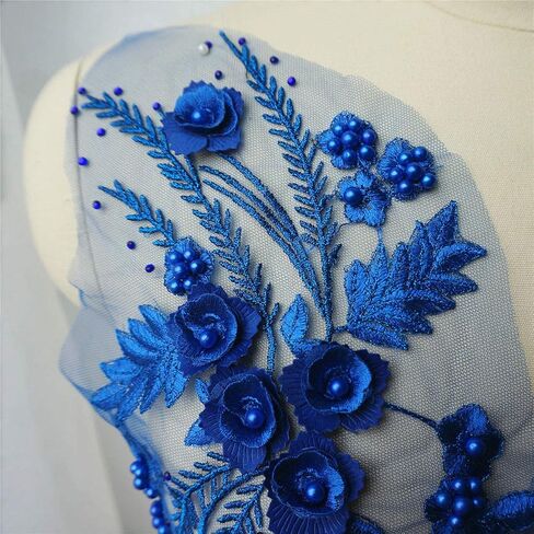 Lace Fabric 3D Flower Patches Tassel Beads Rhinestone Embroidered Wedding Gown Appliques Sew Patch for Dress DIY Decor 2 Pcs (Purple) in Saudi Arabia
