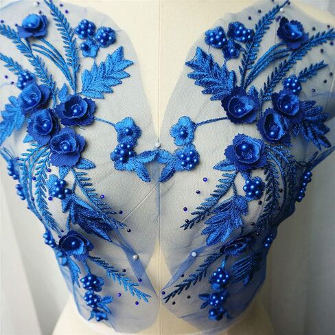 Lace Fabric 3D Flower Patches Tassel Beads Rhinestone Embroidered Wedding Gown Appliques Sew Patch for Dress DIY Decor 2 Pcs (Purple) in Saudi Arabia