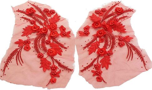 Lace Fabric 3D Flower Patches Tassel Beads Rhinestone Embroidered Wedding Gown Appliques Sew Patch for Dress DIY Decor 2 Pcs (Purple) in Saudi Arabia