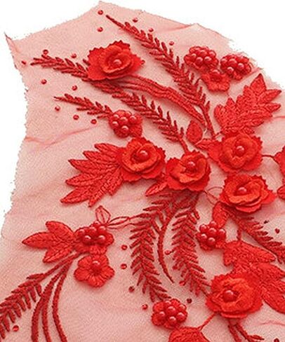 Lace Fabric 3D Flower Patches Tassel Beads Rhinestone Embroidered Wedding Gown Appliques Sew Patch for Dress DIY Decor 2 Pcs (Purple) in Saudi Arabia