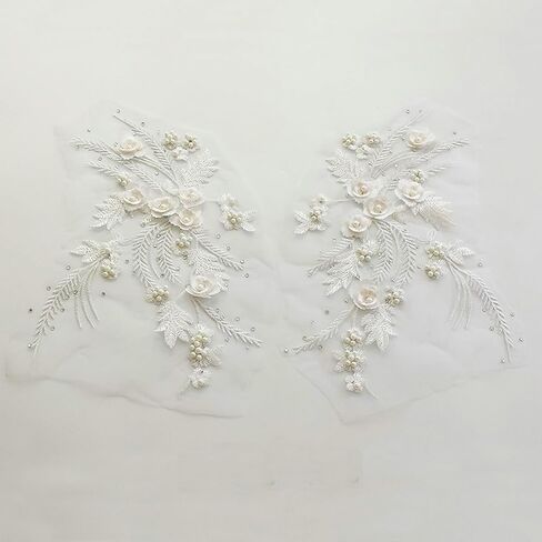 الدانتيل النسيج 3D زهرة بقع شرابة الخرز حجر الراين المطرزة ثوب الزفاف يزين خياطة التصحيح لفستان DIY ديكور 2 قطعة (الأرجواني) in Kuwait