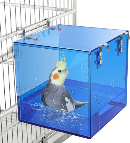Bird Bathtub for Birdcage No Water Leakage Upgraded Acrylic Transparent Bird Bathtub with 4 Hooks Birdcage Accessories for Small Birds Parrots Lovebirds Canaries (5.1x5.1x4.3inch) in Saudi Arabia