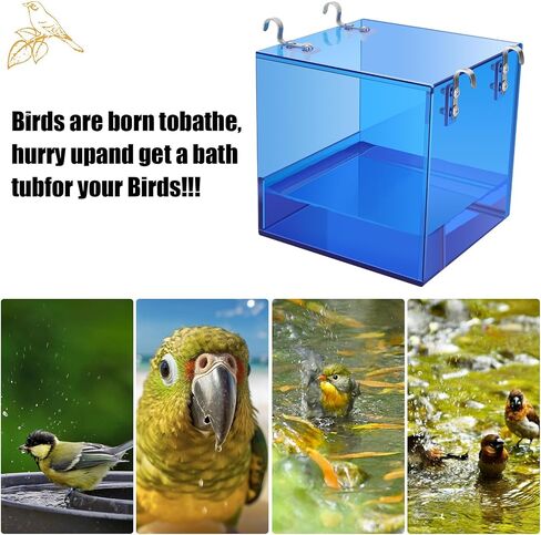 Bird Bathtub for Birdcage No Water Leakage Upgraded Acrylic Transparent Bird Bathtub with 4 Hooks Birdcage Accessories for Small Birds Parrots Lovebirds Canaries (5.1x5.1x4.3inch) in Saudi Arabia