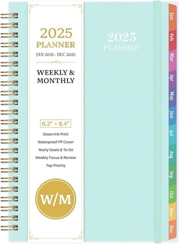 2025 Planner - 2025 Planner Daily Weekly Monthly, Jan 2025 to Dec 2025, 6.4'' x 8.5'', Calendar 2025 Planner with Transparent PP Cover, Green Ink Pages, Colorful Monthly Tabs, Back Pocket in Kuwait