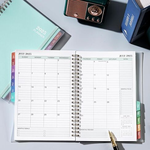 2025 Planner - 2025 Planner Daily Weekly Monthly, Jan 2025 to Dec 2025, 6.4'' x 8.5'', Calendar 2025 Planner with Transparent PP Cover, Green Ink Pages, Colorful Monthly Tabs, Back Pocket in Kuwait