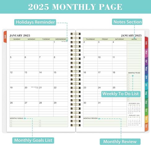 2025 Planner - 2025 Planner Daily Weekly Monthly, Jan 2025 to Dec 2025, 6.4'' x 8.5'', Calendar 2025 Planner with Transparent PP Cover, Green Ink Pages, Colorful Monthly Tabs, Back Pocket in Kuwait