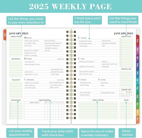 2025 Planner - 2025 Planner Daily Weekly Monthly, Jan 2025 to Dec 2025, 6.4'' x 8.5'', Calendar 2025 Planner with Transparent PP Cover, Green Ink Pages, Colorful Monthly Tabs, Back Pocket in Kuwait