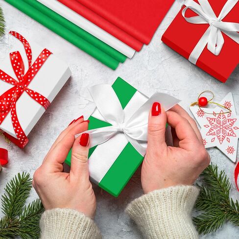 300 Sheets Christmas Tissue Paper for Gift Bags, AORZIT 20" x 14" Red Green White Tissue Paper Christmas Wrapping Paper Bulk for Xmas Gift Box Storage Wrap Clothes Packag Move Supplies Party Decor in Saudi Arabia