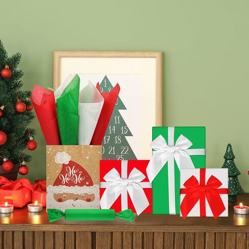 300 Sheets Christmas Tissue Paper for Gift Bags, AORZIT 20" x 14" Red Green White Tissue Paper Christmas Wrapping Paper Bulk for Xmas Gift Box Storage Wrap Clothes Packag Move Supplies Party Decor in Saudi Arabia