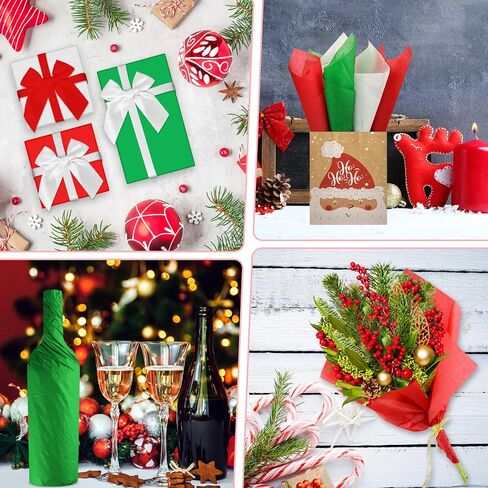 300 Sheets Christmas Tissue Paper for Gift Bags, AORZIT 20" x 14" Red Green White Tissue Paper Christmas Wrapping Paper Bulk for Xmas Gift Box Storage Wrap Clothes Packag Move Supplies Party Decor in Saudi Arabia