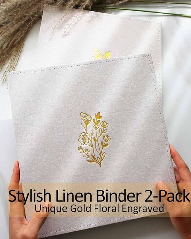 Aesthetic 3 Ring Linen Binder - 2 Pack Big Sturdy 3 Ring Binders 1 Inch Hardcover with Pockets for 8.5x11 Paper, Decorative Tree Ring Binder for Home Decor, Office, School and Recipe Use, Grey/2PK in Saudi Arabia