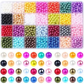 anezus 1960PCS Pearl Beads, 6mm 28 Colors Multicolor Pearl Beads Loose Pearls for Crafts with Holes for Jewelry Making, Small Pearl Filler Beads for Crafting Bracelet Necklace Earrings
