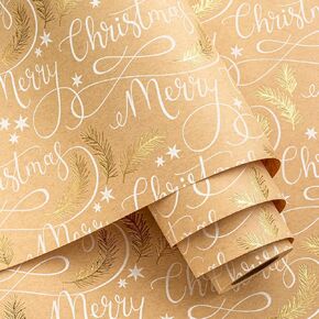 Flyhill White Kraft Christmas Wrapping Paper-17x197Inch (23.4sqft) Roll-Silver Star Gift Wrapping Paper,3D Embossed Foil Dots for Birthdays,Holidays,Weddings,Baby Showers,Anniversaries