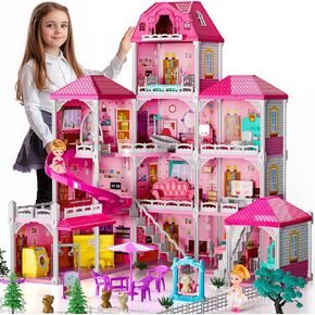 Villa Girls Toys for Kids Ages 3 4 5 6 7-12 Rooms Indoor Toys with 2 Dolls Toy, Pretend Plays Toy with Accessories and Furniture, Outdoor Play for Kids, Girls Toys, Gifts Toys for 3-6
