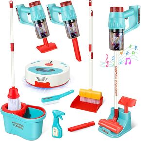 10 Pcs Kids Cleaning Toy Set, 3-in-1 Kids Vacuum That Really Works, Toddler Broom and Cleaning Set for Kids Play Home Cleaning - Perfect Toddler Vacuum Toy Gifts for Boys & Girls Ages 3+