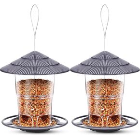 eWonLife Bird Feeders Outdoors Hanging, Squirrel Proof Bird Feeder for Outside, 2 Pack, Easy Clean and Fill, Adjustable Feeder with Sturdy Wire and Roof, for Garden, Backyard, Terrace(30 OZ/Pack)