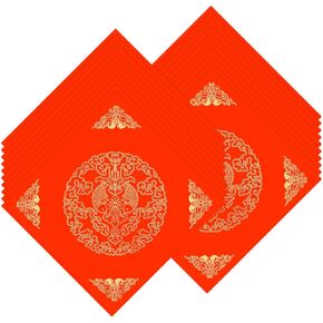 20 Pcs Red Xuan Paper, Chinese Red Paper Chinese Calligraphy Red Paper Square Chinese Couplet Paper Red Rice Paper for Chinese New Year Decoration