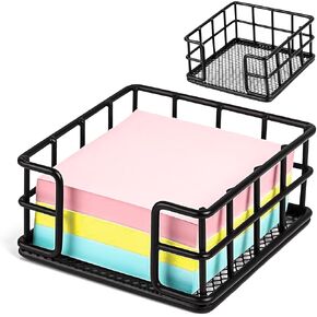 Sticky Note Holder for Desk, Metal Memo Note Holder 3.6 x 3.6 x 1.7 Square Cube Notepad Dispenser Organizer for Office Dorm Schools Homes Decor (Black)