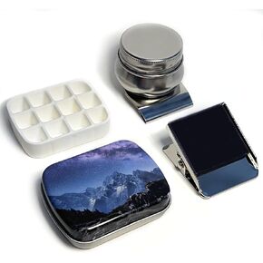 Travel Paint Palette,12-Well Empty Mini Watercolor Palette Paint Storage,Portable Travel Artist Outdoor Watercolor Kits with Magnetic Clip and Water Pot