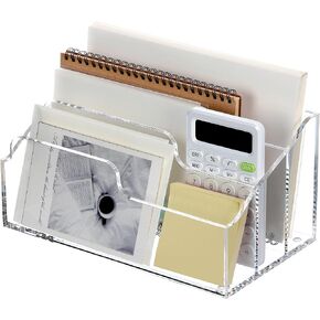 SANRUI Acrylic Desktop File Mail Organizer Sorter Box, 3 Compartments Clear Countertop Office Accessories Paper Storage Holder, Multifunction Envelope Letter Folder Racks for Office,Home, School