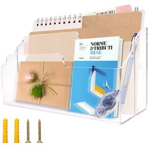 Acrylic Mail Holder, Detachable Acrylic Desk Organizer Mail Organizer, Acrylic File Box Mail Sorter Organizer Countertop for Placing Envelopes, Books, Remote Controls, Cell Phones