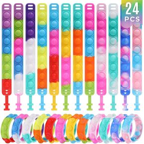 Kids Party Favors Pop Fidget Toys Bulk Its 24 Packs Fidget Bracelet It Birthday Party Favors for Kids Goodie Bags Stuffers Classroom Prizes Bubble Poppers Toddlers Toy for Students Girls Boys Cheap