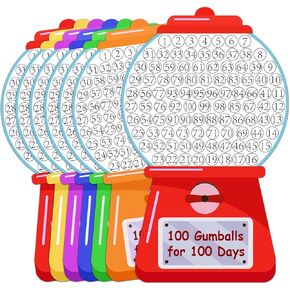 36 Pcs 100 Days of School Craft Kit, 100 Gumballs for 100 Days Coloring Paper Gumball Machine Crafts 100th Day of School Party Decorations Supplies Favors Classroom Activities Gift for Kids