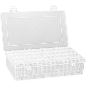 1 Pack 64 Grids Diamond Painting Tool Box Container Craft Storage with Adjustable Dividers for Beads, Art DIY, Crafts, Jewelry, Plastic Organizer with Label Stickers