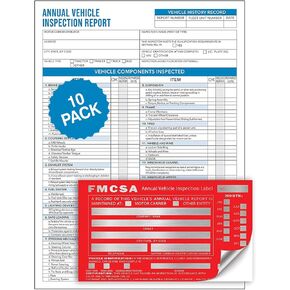 DOT Inspection Forms and Stickers (6"x3.5") with 3-Ply Carbonless - FMCSA Annual Vehicle Inspection Report Form - Meet DOT Requirements 49 CFR 396 Vehicle Inspection - Pack of 25