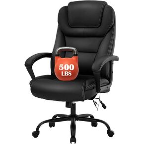 Big and Tall Office Chair 500lbs Wide Seat Ergonomic Desk Chair with Lumbar Support Arms High Back PU Leather Executive Task Computer Chair for Heavy People Women,Black