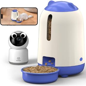 Smart Automatic Cat feeders(2.4G WiFi) and External Camera(2.4/5G WiFi), WiFi Pet Feeder with APP, 1080P HD Video with Enhanced IR Night Vision,Blue-Tooth Link Assist Function&Cloud Storage