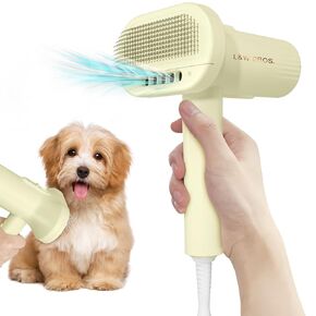 L&W BROS. Low Noise Pet Dryer for Small Dogs - 2-In-1 Indoor Grooming Dryer with Slicker Brush, Adjustable Temperature and Overheating Protection (White)