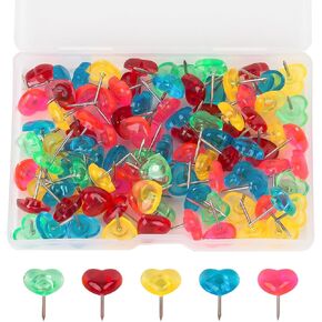 100 Pcs Colored Push Pins, Cute Heart Shaped Cork Board Thumb Tacks, Suitable for Bulletin Boards Offices Maps Posters etc（Multi-colour matching）