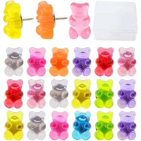 25pcs Decorative Push Pins Thumb Tack Bears Push Pins for Cork Board Bears Push Pins Translucent Thumb Tacks Colored Push Pins for Home Office Corkboard Bulletin Board Hanging Posters.