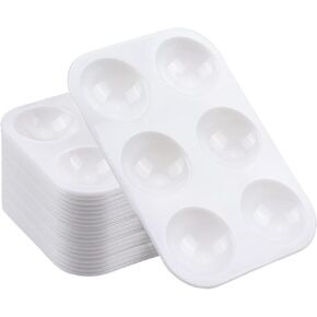 20 PCS White Paint Tray Palettes, Plastic Watercolor Paint Pallets with 6 Wells for Painting Party, DIY Craft and Art Painting