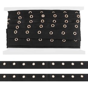 BENECREAT 5 Yards Black Cotton Eyelet Tape, 1 inch Wide Grommet Twill Tape Trim Ribbon Strip with Silver Metal Eyelet Ring for Corset Shirt Shoes Sewing Crafts Making